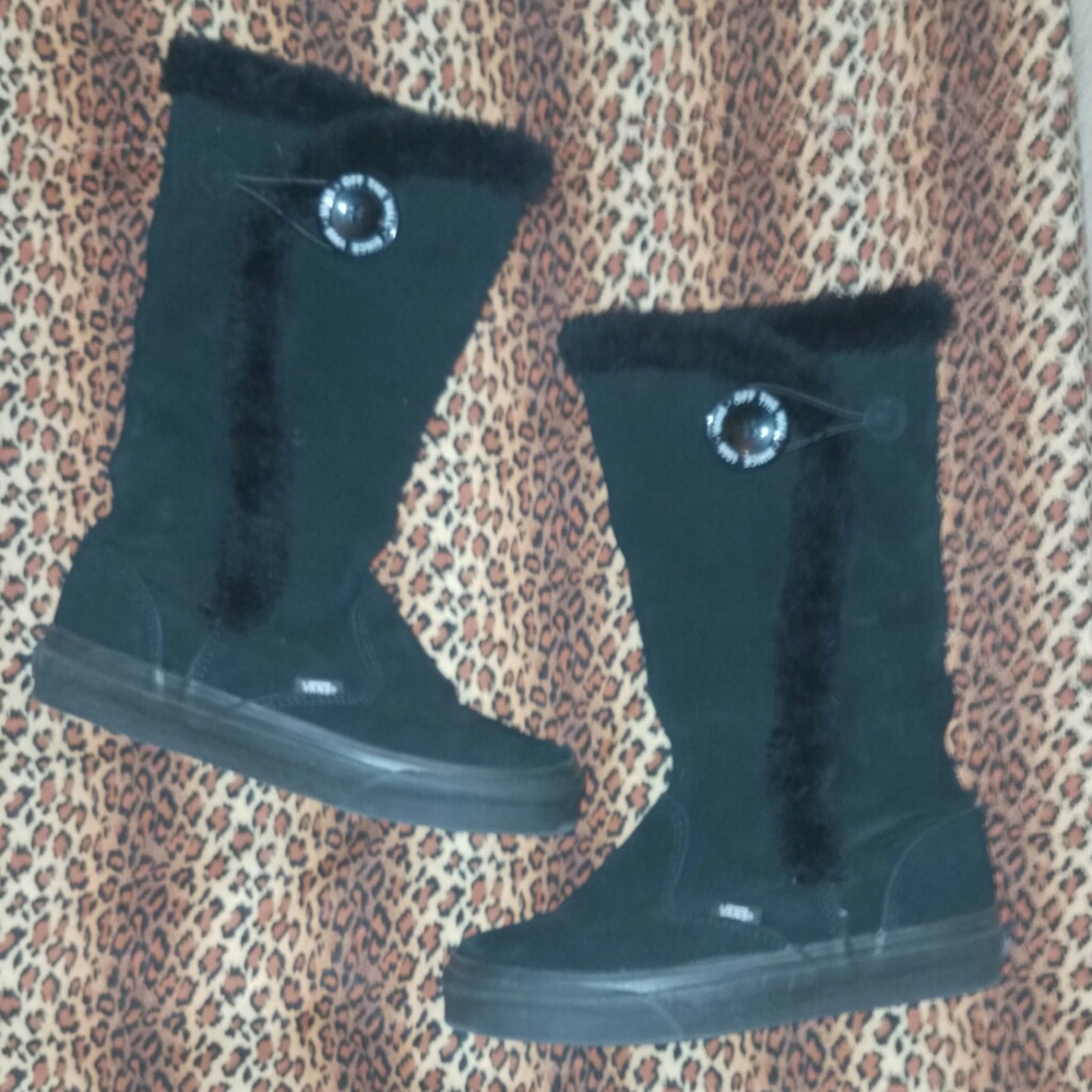 VANS new black leather suede fur boots sneakers